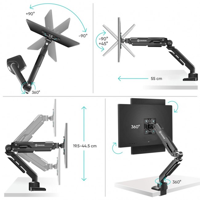 ONKRON G90-B Swivel and tilt desk mount for 13 -34 monitors, max. 10 kg, with rotation, black
