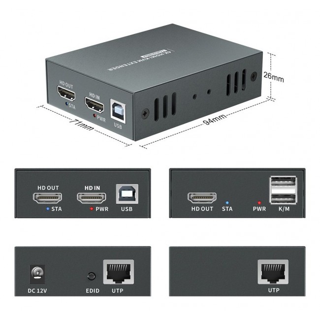 LevelOne HVE-8111 AV extender AV transmitter & receiver Black