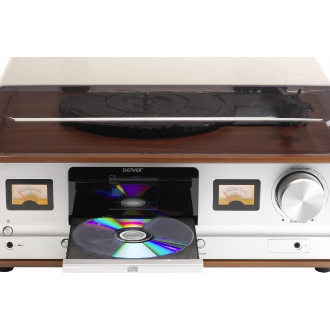 Denver MRD-52 retro stereo system with light wood turntable
