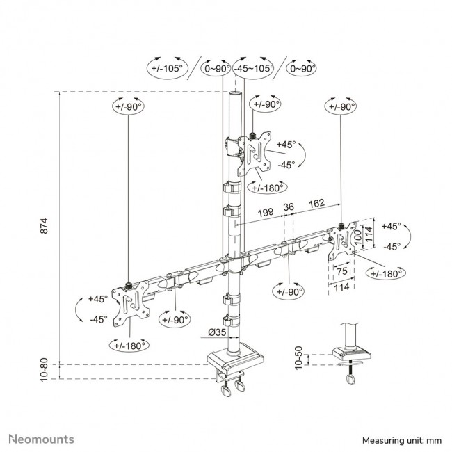 Neomounts DS60-600BL2-1 Triple monitor arm 10-32 Neomounts DS60-600BL2-1 Triple monitor arm 10-32
