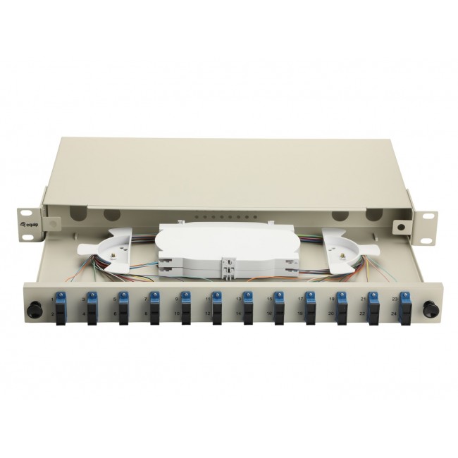 Equip 12-Port Fiber Optic Splice Box, SC Duplex, OS2, 1U, Equipped, Grey