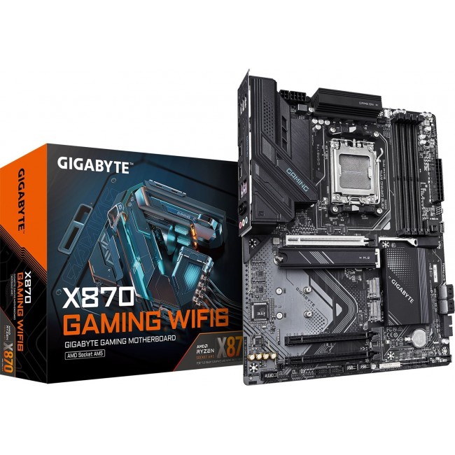 GIGABYTE X870 GAMING WIFI6 Motherboard - Supports AMD Ryzen 9000 CPUs, 8+2+2 phases VRM, up to 8000MHz DDR5 (OC), 1xPCIe 5.0 + 2xPCIe 4.0, Wi-Fi 6, 2.5GbE LAN, USB 4