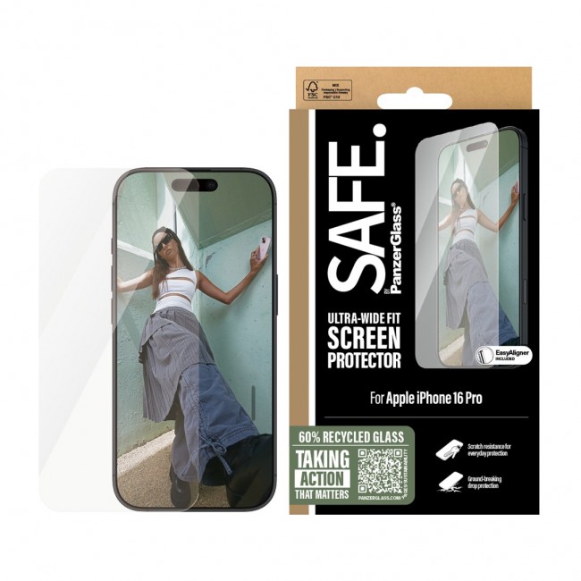 PanzerGlass SAFE. by Screen Protector iPhone 16 Pro | Ultra-Wide Fit Clear screen protector Apple 1 pc(s)