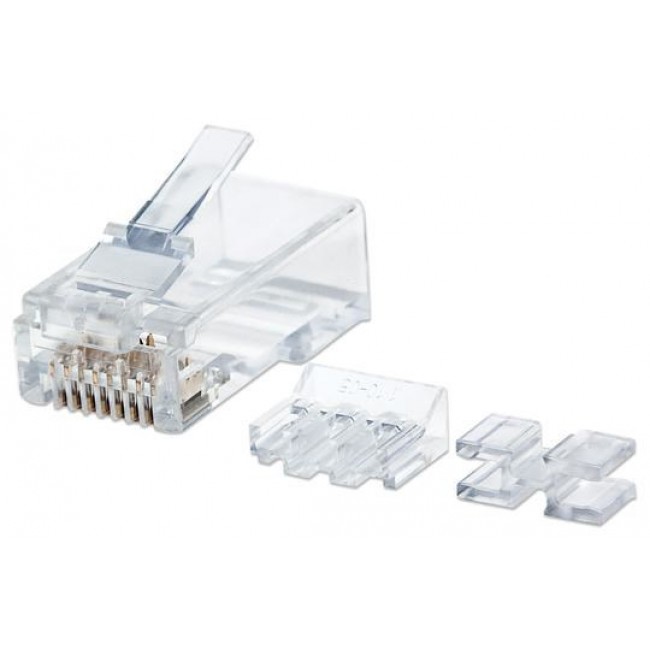 Intellinet RJ45 Modular Plugs, Cat6A, UTP, 2-prong, for stranded wire, 15 gold plated contacts, 80 pack Intellinet RJ45 Modular Plugs, Cat6A, UTP, 2-prong, for stranded wire, 15 gold plated contacts, 80 pack