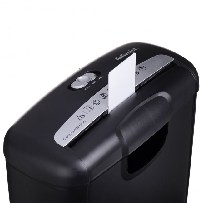 Activejet ASH-0601S shredder, P-2, 10 l, 6 mm shreds, 6 sheets, black. Activejet ASH-0601S shredder, P-2, 10 l, 6 mm shreds, 6 sheets, black.