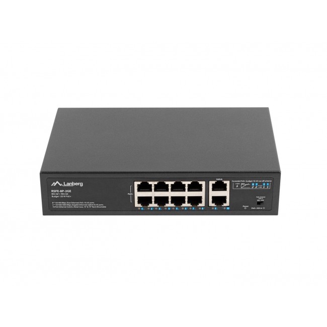 Lanberg RSFE-8P-2GE-120 network switch Unmanaged Gigabit Ethernet (10/100/1000) Power over Ethernet (PoE) 1U Black Lanberg RSFE-8P-2GE-120 network switch Unmanaged Gigabit Ethernet (10/100/1000) Power over Ethernet (PoE) 1U Black
