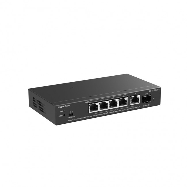 Ruijie Networks RG-ES206MG-P network switch Managed L2 2.5G Ethernet (100/1000/2500) Power over Ethernet (PoE) Desktop/Wall-Mounting Black