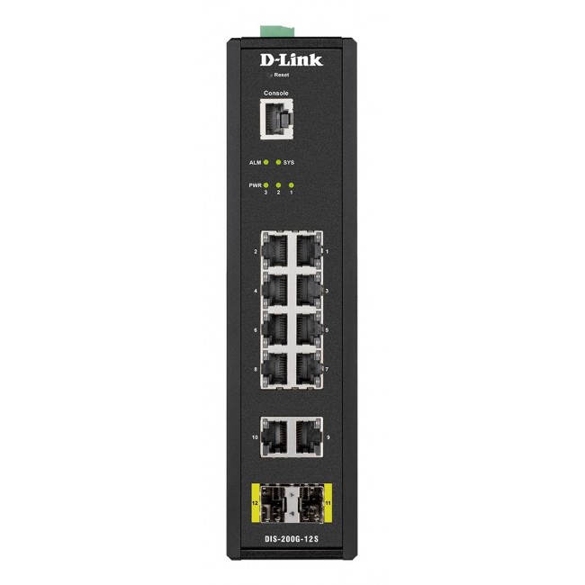 D-Link 12-Port L2 Industrial Smart Managed Switch with 10 x 1GBaseT(X) & 2 x SFP
