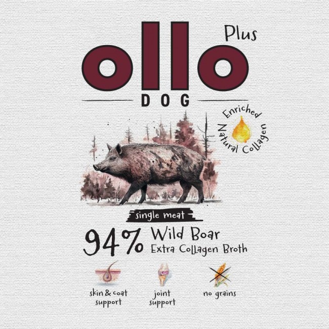 OLLO Plus Collagen Mono Wild boar - wet dog food - 800g