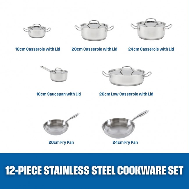 ELLE Home Stainless Steel Cookware Set ECCS200412A, 12 Pieces