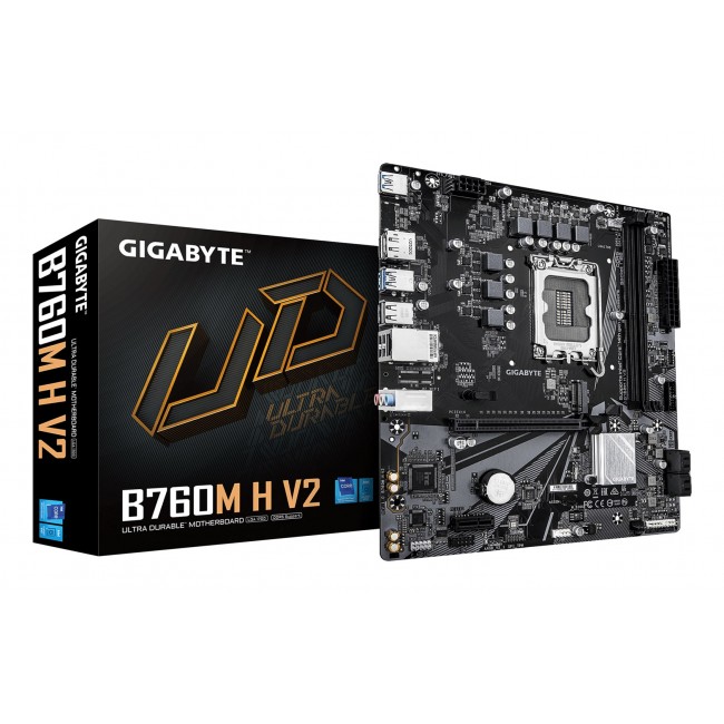 GIGABYTE B760M H V2 Motherboard - Supports Intel Core 14th Gen CPUs, 5+1+1 Phases Digital VRM, up to 8000MHz DDR5 (O.C.), 1xPCIe 4.0 M.2, 1GbE LAN, USB 3.2 Gen1 GIGABYTE B760M H V2 Motherboard - Supports Intel Core 14th Gen CPUs, 5+1+1 Phases Digital VRM, up to 8000MHz DDR5 (O.C.), 1xPCIe 4.0 M.2, 1GbE LAN, USB 3.2 Gen1