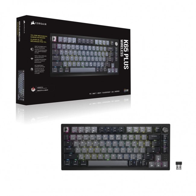 Corsair Gaming K65 Plus Wireless 75% RGB Gaming Keyboard, MLX RED - Black, Grey Corsair Gaming K65 Plus Wireless 75% RGB Gaming Keyboard, MLX RED - Black, Grey