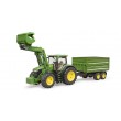 John Deere 7R 350 tractor with front loader and 2-axle trailer 03155 BRUDER