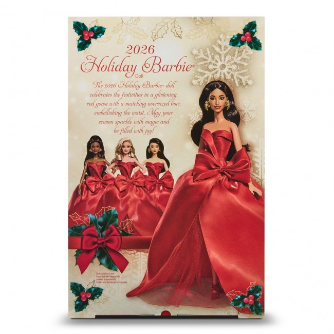 Barbie Signature 2026 Holiday Fashion Doll, Seasonal Collector, Brown Hair with Red Gown with Bow Detail