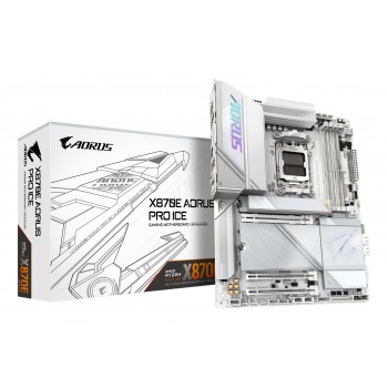 GIGABYTE X870E AORUS PRO ICE Motherboard - Supports AMD Ryzen 9000 CPUs, 16+2+2 Phases Digital VRM, up to 8000MHz DDR5 (OC), 3xPCIe 5.0 + 1xPCIe 4.0, Wi-Fi 7, 2.5GbE LAN, USB 4