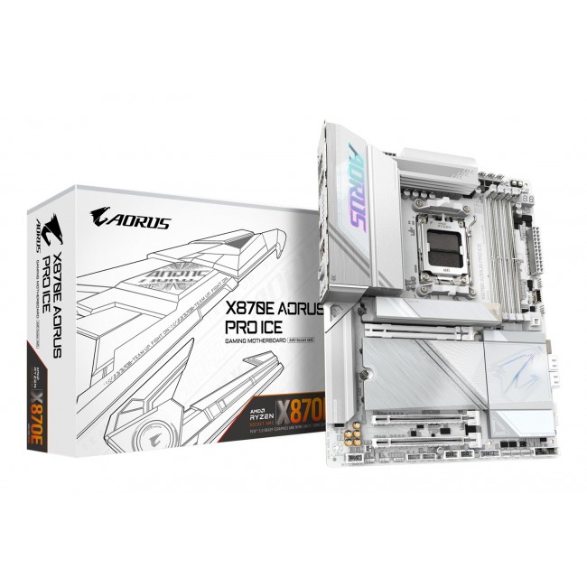 GIGABYTE X870E AORUS PRO ICE Motherboard - Supports AMD Ryzen 9000 CPUs, 16+2+2 Phases Digital VRM, up to 8000MHz DDR5 (OC), 3xPCIe 5.0 + 1xPCIe 4.0, Wi-Fi 7, 2.5GbE LAN, USB 4