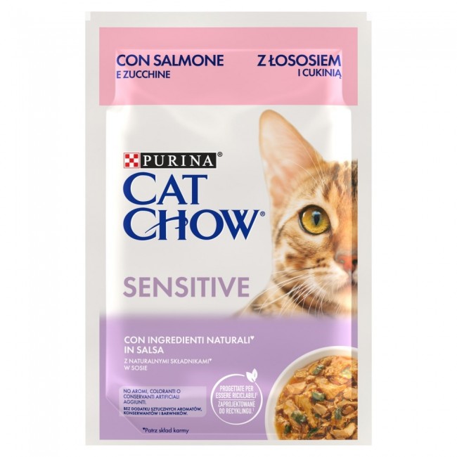 Purina Cat Chow Sensitive Gig with salmon and zucchini in sauce - Wet food for cats - 85 g