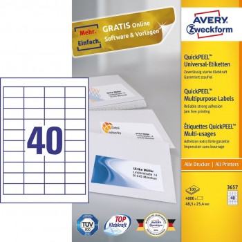 Avery 3657 self-adhesive label Rectangle Permanent White 4000 pc(s)