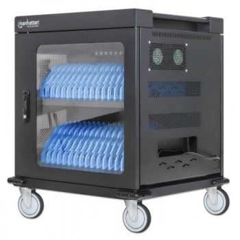 Manhattan Laptop Charging Cart/Trolley via AC Adapter (EU) 32-bay, Install device's AC Adapter (power cables) into unit, Suitable for ALL laptops (to 15.6
