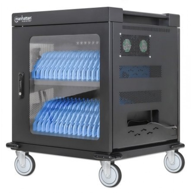 Manhattan Laptop Charging Cart/Trolley via AC Adapter (EU) 32-bay, Install device's AC Adapter (power cables) into unit, Suitable for ALL laptops (to 15.6