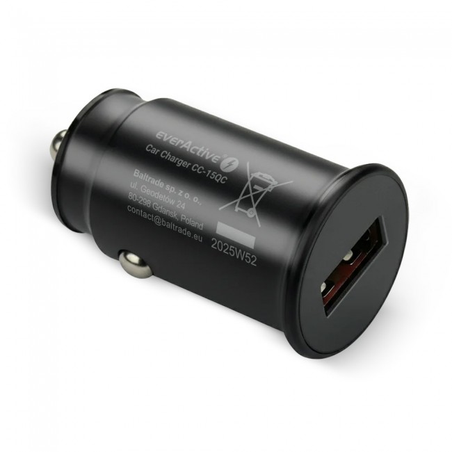 Car charger 1 X USB QC3.0 18W black + cable USB-C 1m