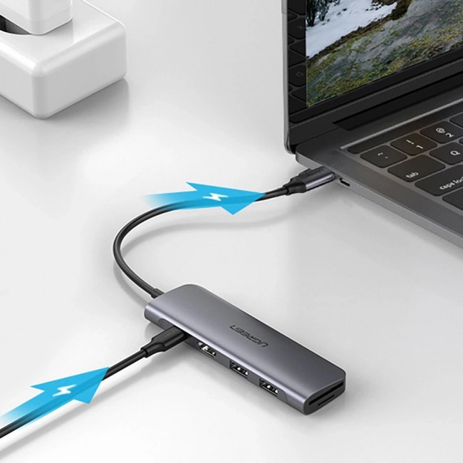 Ugreen CM195 6-in-1 USB-C adapter HDMI / 2 USB-A 3.0 / USB-C PD / SD / TF card reader grey