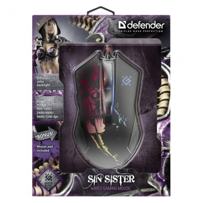 Gaming, optic, wired mouse DEFENDER GM-933 SIN'SISTER 7200dpi 6P RGB Gaming, optic, wired mouse DEFENDER GM-933 SIN'SISTER 7200dpi 6P RGB