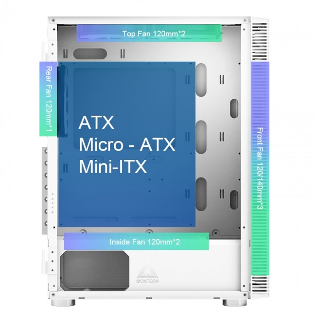 Montech X3 Glass Midi-Tower, RGB, Tempered Glass - white Montech X3 Glass Midi-Tower, RGB, Tempered Glass - white