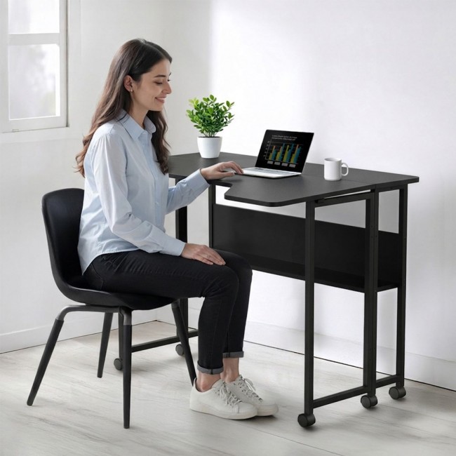 Maclean Folding Desk/Table, Black, Mobile, 100x73 cm, max. 50 kg, Angled, L-Shaped, MC-126 L/B