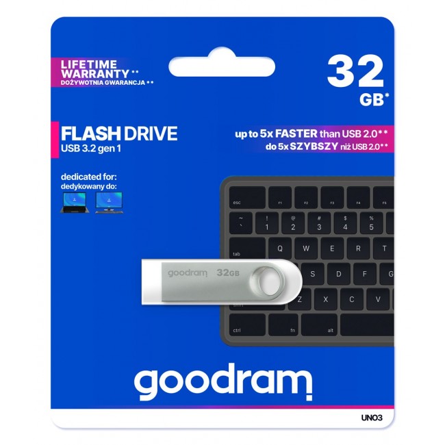 Goodram USB UNO3-0320S0R11 USB flash drive 32 GB USB Type-A 3.2 Gen 1 (3.1 Gen 1) Silver Goodram USB UNO3-0320S0R11 USB flash drive 32 GB USB Type-A 3.2 Gen 1 (3.1 Gen 1) Silver