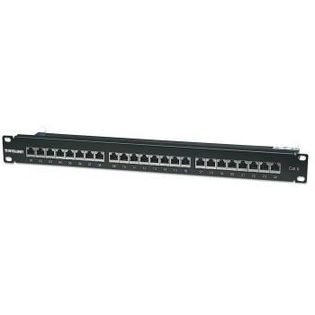 Intellinet Patch Panel, Cat6, FTP, 24-Port, 1U, Shielded, 90 Top-Entry Punch-Down Blocks, Black