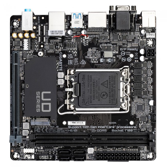 GIGABYTE H610I Motherboard - Supports Intel Core 14th CPUs, 4+1+1 Hybrid Digital VRM, up to 5600MHz DDR5, 1xPCIe 3.0 M.2, GbE LAN, USB 3.2 Gen 1