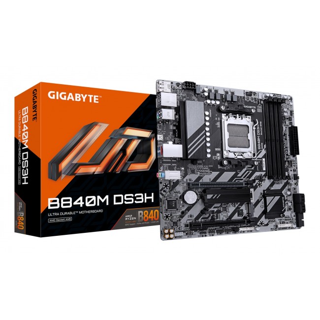 GIGABYTE B840M DS3H Motherboard - AMD Ryzen 9000 CPUs, 8+2+2 Phases VRM, up to 8200MHz DDR5, 2xPCIe 4.0 M.2, 2.5GbE LAN, USB 3.2 Gen 1 GIGABYTE B840M DS3H Motherboard - AMD Ryzen 9000 CPUs, 8+2+2 Phases VRM, up to 8200MHz DDR5, 2xPCIe 4.0 M.2, 2.5GbE LAN, USB 3.2 Gen 1