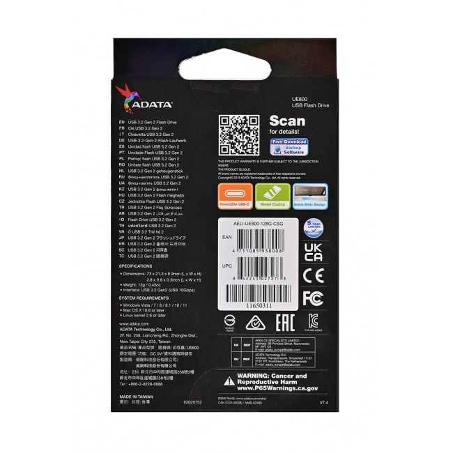 ADATA UE800 USB flash drive 128 GB USB Type-C 3.2 Gen 2 (3.1 Gen 2) Silver