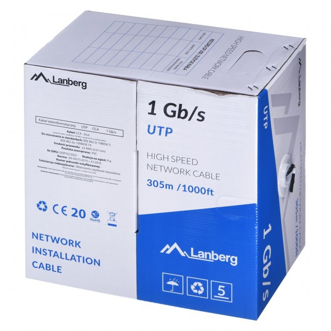 LANBERG UTP CABLE 1GB/S 305M WIRE CCA BLACK LANBERG UTP CABLE 1GB/S 305M WIRE CCA BLACK