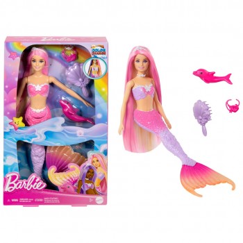 Barbie A Touch of Magic Malibu Mermaid Doll with Color Change Feature, Pet Dolphin and Accessories