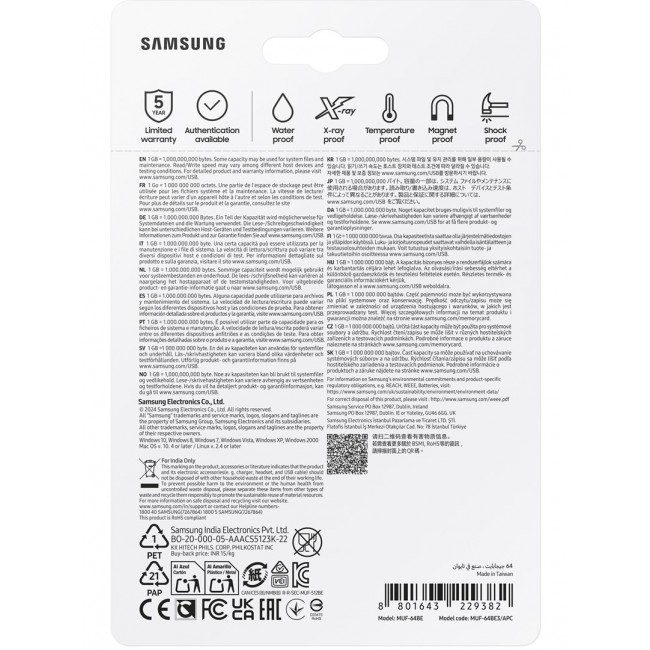 Samsung MUF-64BE USB flash drive 64 GB USB Type-A 3.2 Gen 1 (3.1 Gen 1) Silver