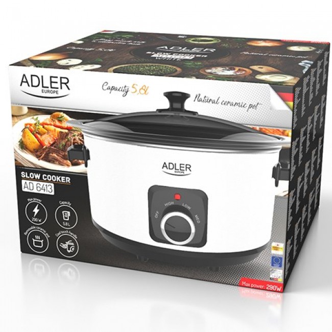 Adler AD 6413W slow cooker 5.8 L 290 W White, Black Adler AD 6413W slow cooker 5.8 L 290 W White, Black