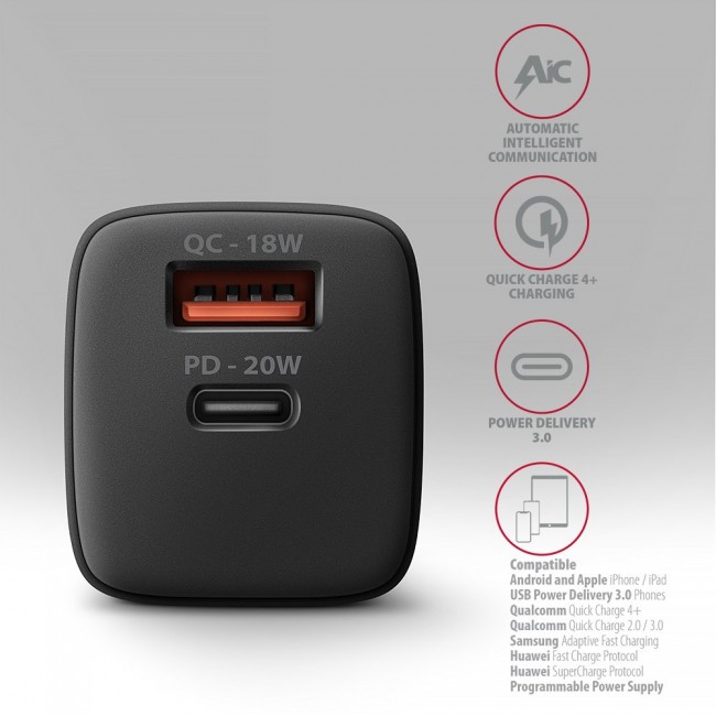 Axagon ACU-PQ20 wall charger QC3.0/AFC/FCP+ PD type-C 20 W - schwarz - USB Typ C Mobile phone, Smartphone, Smartwatch, Tablet, Universal Black AC Fast charging Indoor Axagon ACU-PQ20 wall charger QC3.0/AFC/FCP+ PD type-C 20 W - schwarz - USB Typ C Mobile phone, Smartphone, Smartwatch, Tablet, Universal Black AC Fast charging Indoor