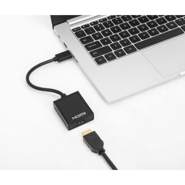 Manhattan USB-A to HDMI Cable, 1080p@60Hz, Converts USB 3.2 Gen1 (aka USB 3.0) signal to HDMI, 15cm, Black, Male to Female, Three Year Warranty
