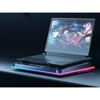 Conceptronic THYIA03B Turbofan Gaming Laptop Cooling Pad with USB Hub, RGB, Sealed Foam, Mobile Holder