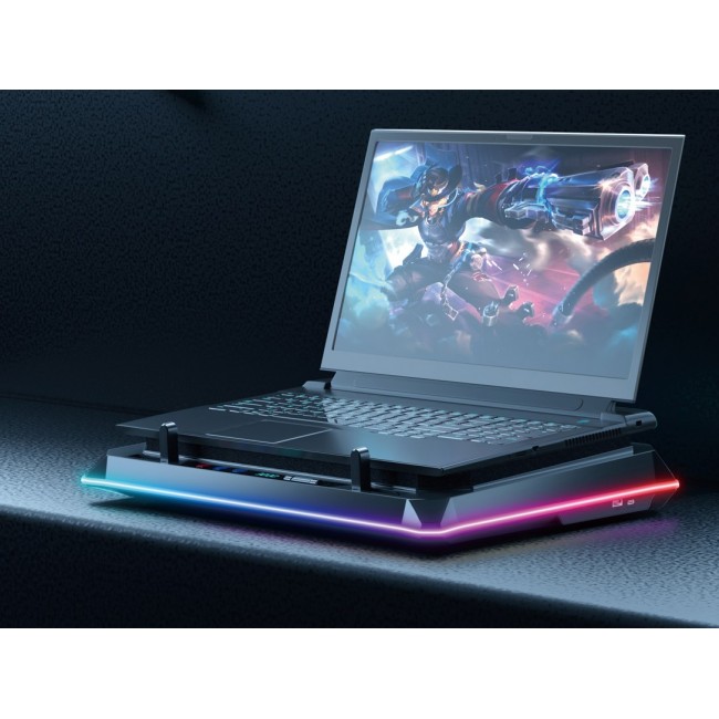 Conceptronic THYIA03B Turbofan Gaming Laptop Cooling Pad with USB Hub, RGB, Sealed Foam, Mobile Holder