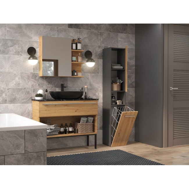 Topeshop NEL III ANT/ART bathroom storage cabinet Graphite, Oak