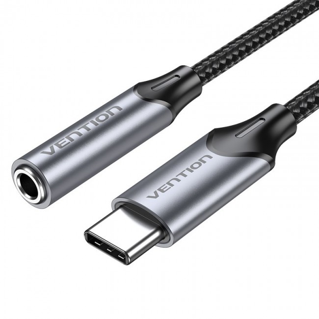 Vention USB-C Male to 3.5MM Earphone Jack With DAC Adapter 0.1M Gray Aluminum Alloy Type Vention USB-C Male to 3.5MM Earphone Jack With DAC Adapter 0.1M Gray Aluminum Alloy Type