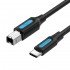 USB 2.0 printer cable, male type C to male B, 1 m