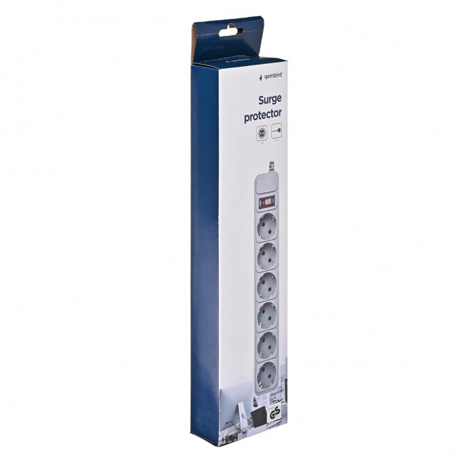 Gembird SPG6-B-10C Surge protector, 6 Schuko sockets, 3m, grey