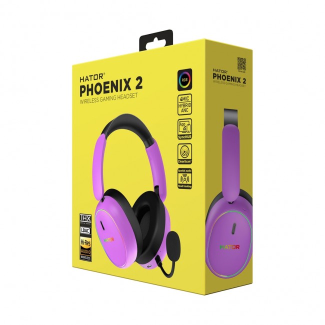HATOR Phoenix 2 Wireless Headset Wired & Wireless Head-band Gaming USB Type-C / USB Type-A Bluetooth Violet