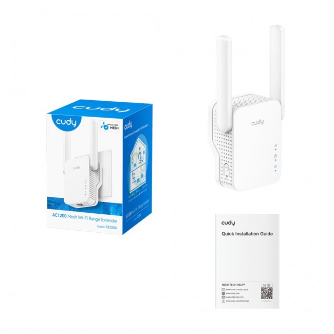 Cudy RE1200 network extender Network repeater White 10, 100 Mbit/s