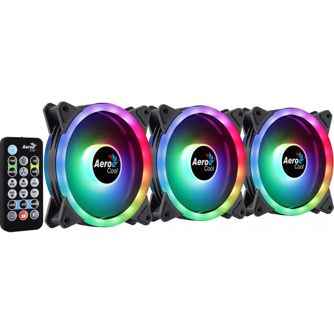 Aerocool DUO12PRO Kit 3xFan 12cm ARGB LED Dual Ring Antivibration 6 Pins Black