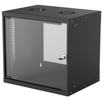 Intellinet Network Cabinet, Wall Mount (Basic), 9U, Usable Depth 340mm/Width 485mm, Black, Flatpack, Max 50kg, Glass Door, 19